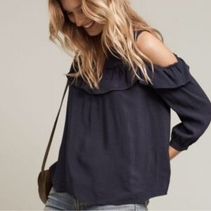 ANTHROPOLOGIE Maeve cold shoulder blouse navy blue